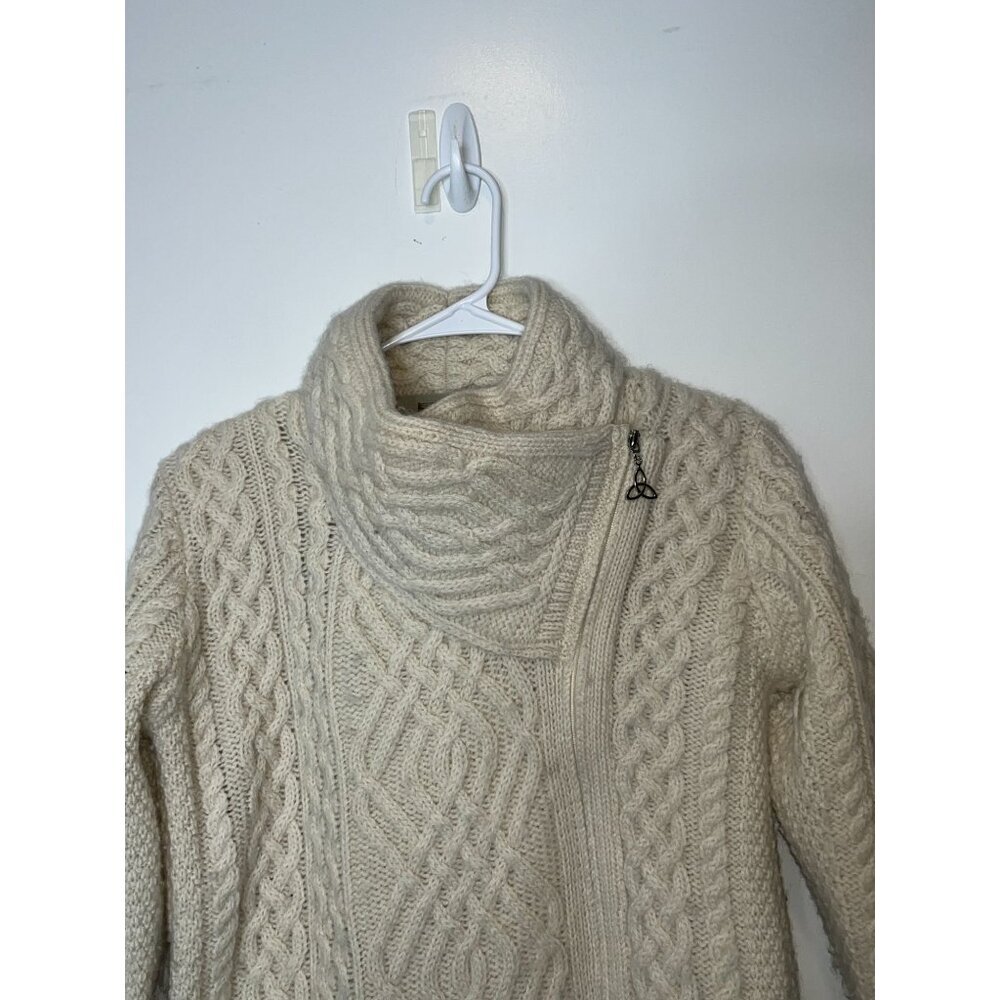 Aran Sweater Market XS 100% Merino Wool Cable Knit Cream Turtleneck Sweater - Picture 3 of 8